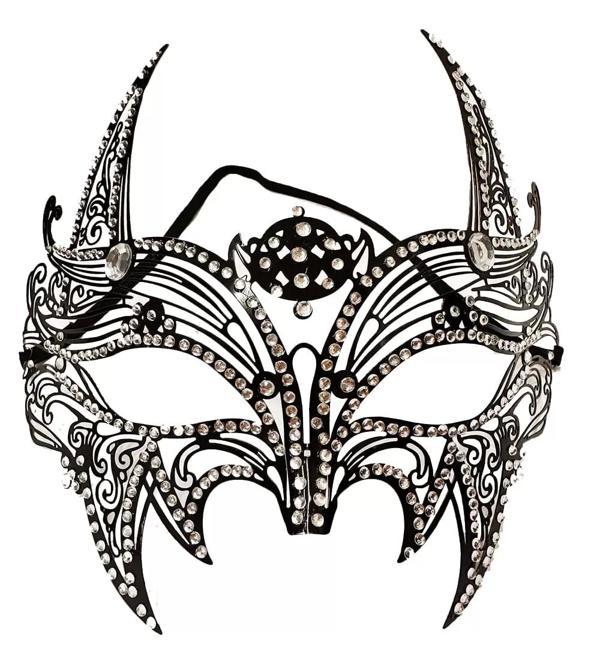 Siyah Renk Lazer Kesim Üzeri Kristal Taşlı Metal Lüks Maske Balo Parti - Image 1