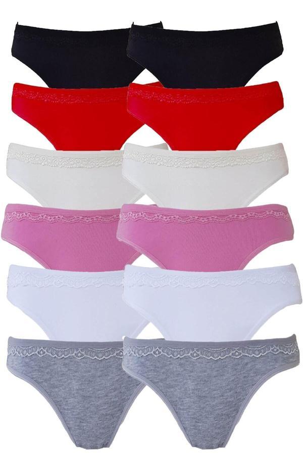 Tutku Kadın Ince Güpürlü Külot 12Li Çok Renkli Standart - Image 1