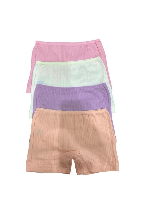 Hb Trend Pamuklu Penye Kız Çocuk Fitilli Soft Pastel Renkli 4'Lü Konforlu Boxer Set Çok Renkli 11-12 Yaş - Image 1