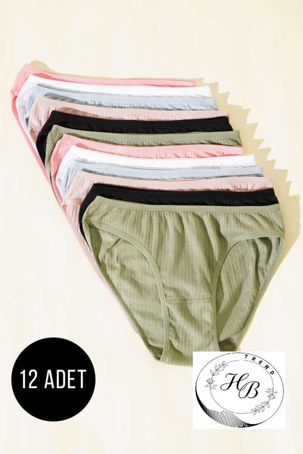Hb Trend Kadın 12'Li Cotton Fitilli Soft Mat Renk Bikini  (Nefen Alan Doku Kumaş) Çok Renkli L - Image 1