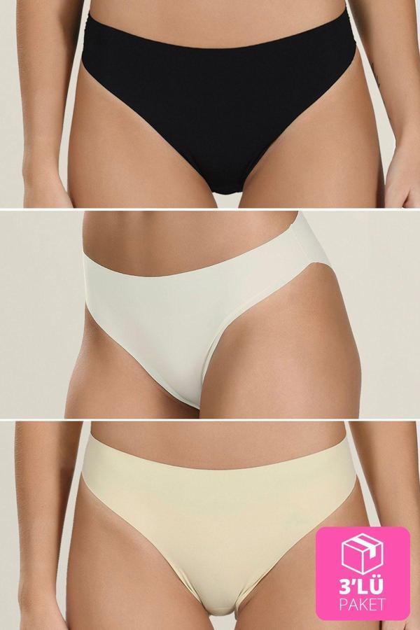 Nbb Kadın Renkli Iz Yapmaz Dikişsiz Lazer Kesim 3'Lü Külot 1900 Çok Renkli M - Image 1