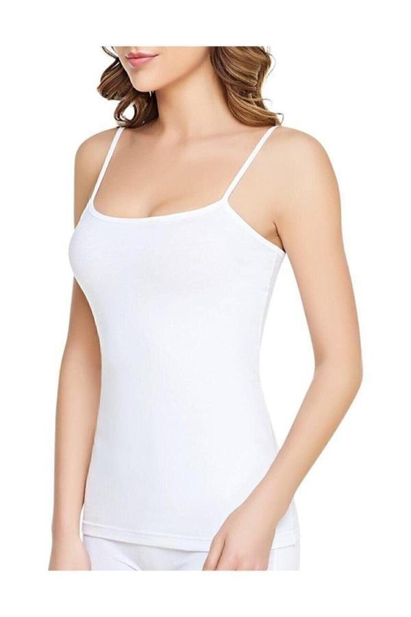 Tutku 3 Adet Kadın Beyaz Pamuklu Ribana Ip Askılı Atlet // 3 Adet Beyaz 3XL - Image 1