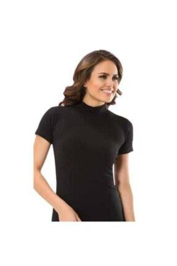 Kota Kadın Kısa Kollu Yarım Boğazlı Bluz Atlet Bady Ary6228 Siyah L-XL - Image 1