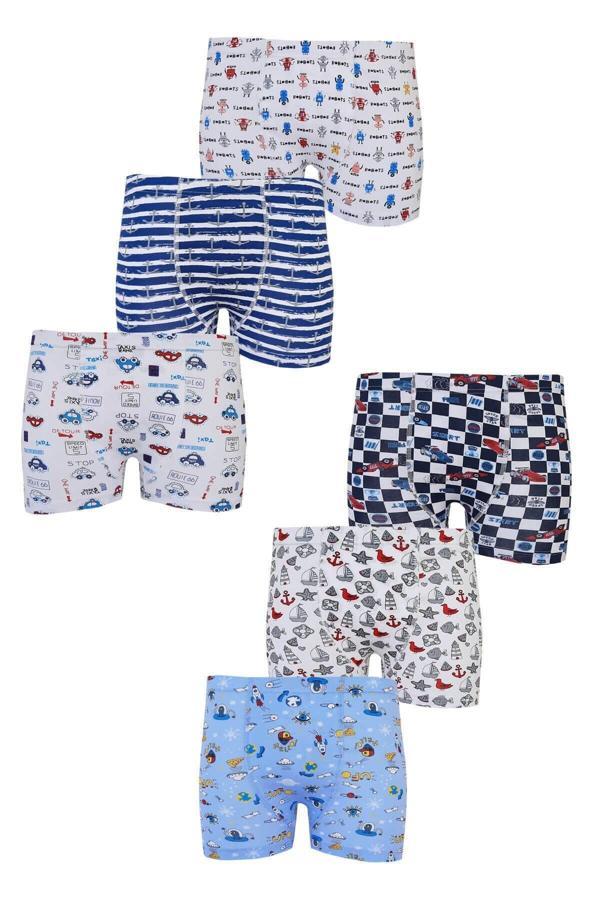 Tutku 6Lı Erkek Çocuk Renkli Boxer Desenli Baskılı Pamuklu Rahat Çok Renkli 3-4 Yaş - Image 1