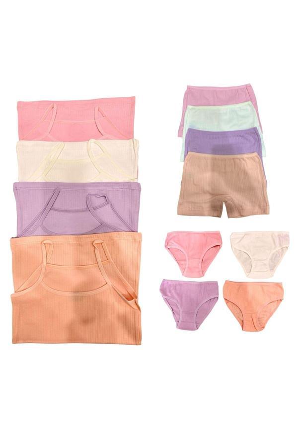 Hb Trend Pamuklu Penye Kız Çocuk Fitilli Pastel Soft Renkli Atlet Külot Boxer Takım 12'Li Konforlu Set Çok Renkli 11-12 Yaş - Image 1