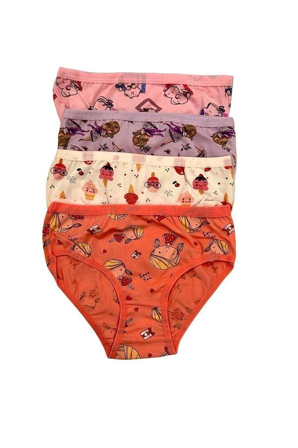 Hb Trend Pamuklu Penye Kız Çocuk Bikini Külot 4'Lü - Günlük Kullanım Için Konforlu Set Çok Renkli 9-10 Yaş - Image 1
