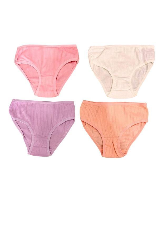 Hb Trend Pamuklu Penye Kız Çocuk Fitilli Soft Ve Pastel Renkli Külot Bikini 4'Lü Konforlu Set Çok Renkli 11-12 Yaş - Image 1