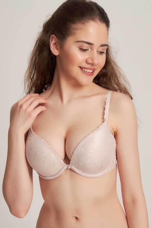 Le Jardin 7005 Pudra 2 Beden Büyüten Büyük Gösteren Destekli Dolgulu Dantelli Soft Cup Sütyen Pudra 75B - Image 1