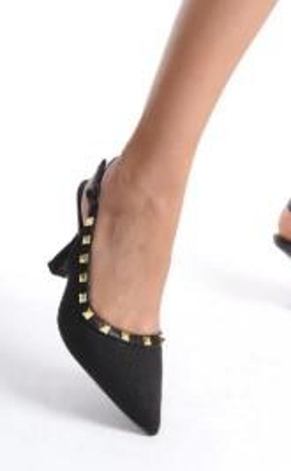 Feles Hasır Zımba Detaylı Arkası Açık Stiletto Kadın Topuklu Ayakkabı - Image 1
