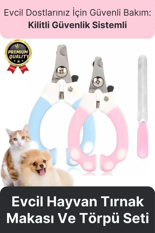 Premium Çelik Uçlu Güvenlik Kelepçeli Kilitli Kedi Köpek Evcil Hayvan Tırnak Makası Ve Törpü Seti - Image 1