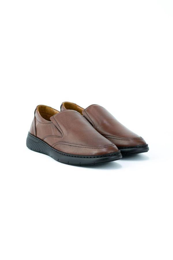 Oppland Erkek Bağcıksız Kauçuk Taban Comfort Model Tam Kalıp Hakiki Deri Ortopedik Klasik Ayakkabı Kahverengi 41 - Image 1