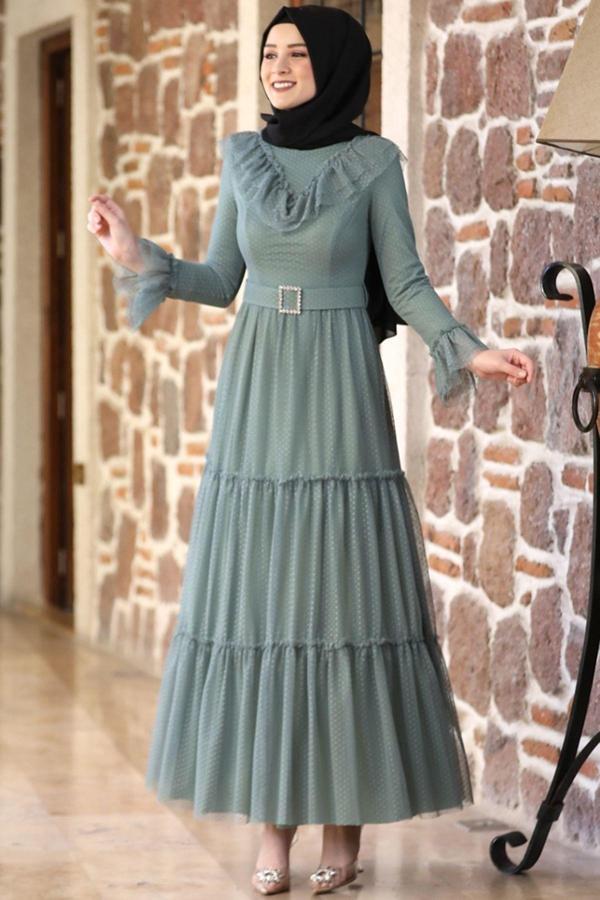 Tesetturabiye Damla Tesettür Elbise Çağla - Image 1