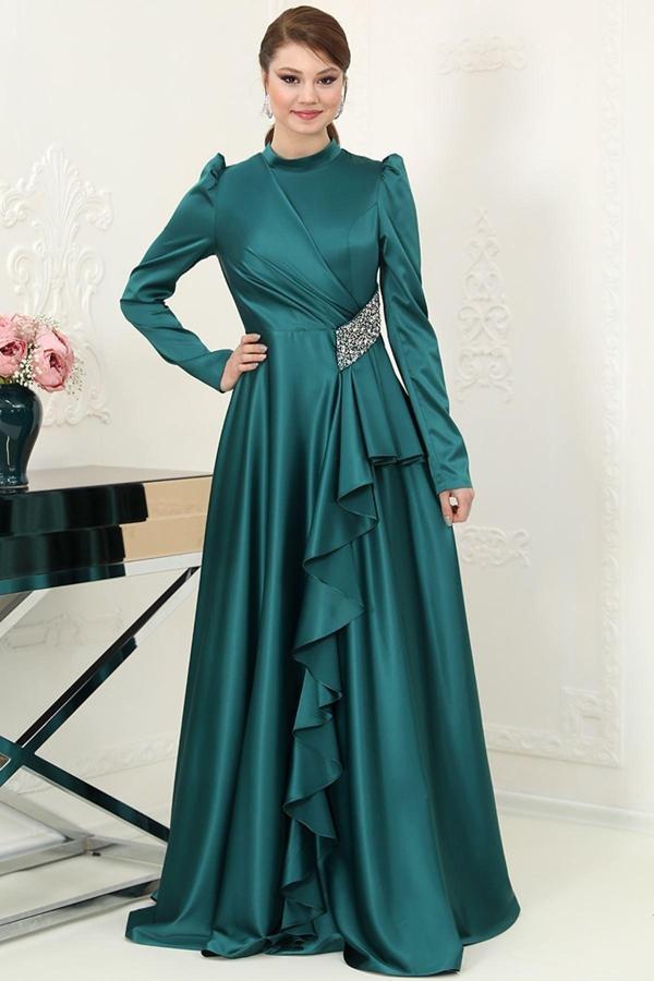 Tesetturabiye Nazende Tesettür Abiye Zümrüt - Image 1