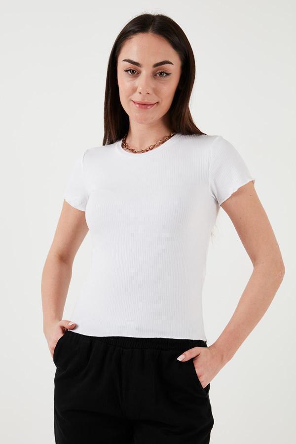 Fashion Friends Slim Fit Bisiklet Yaka Fitlli Crop Bayan T Shirt 25Y0444K1 BEYAZ - Image 1