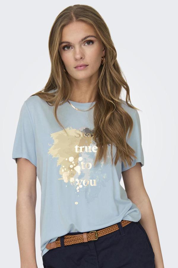 Only Onlfree Baskılı Regular Fit Bisiklet Yaka Bayan T Shirt 15303212 MAVİ - Image 1