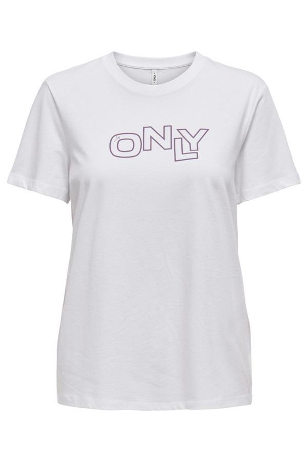 Only Onllotta Pamuklu Regular Fit Bayan T Shirt 15339251 Beyaz-Lila - Image 1