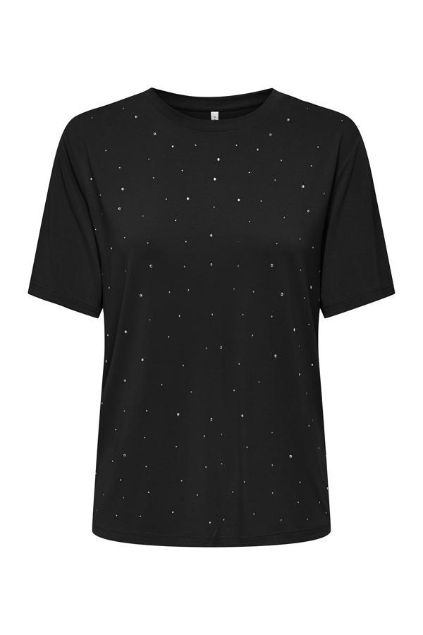 Only Onlfree Taşlı Regular Fit Bisiklet Yaka Bayan T Shirt 15343270 SİYAH - Image 1