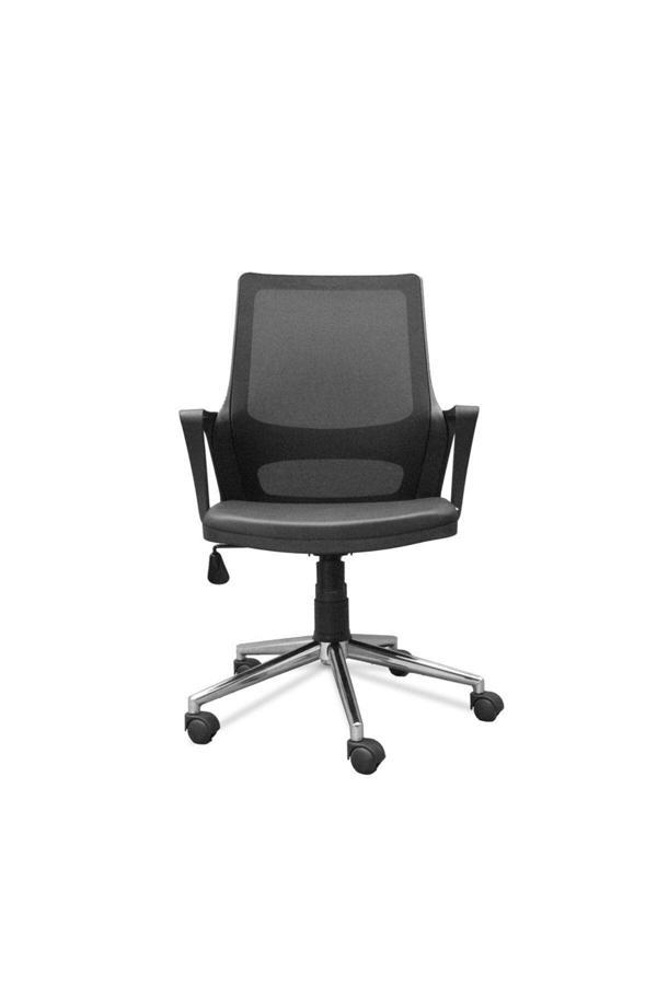 Atom Ofis Donna Siyah Fileli Deri Rahat Şık Ergonomik Döner Tekerlekli Ofis Konforlu Sekreter Çalışma Koltuğu - Image 1