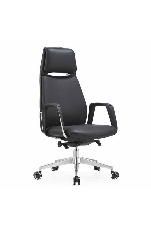 Atom Ofis Siyah Deri Ultra Lüks Ergonomik Konforlu Trend Üst Düzey Müdür Ofis Çalışma Yönetici Koltuğu - Image 1
