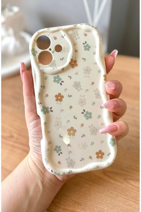 Miraz Tasarim Iphone 16 Plus Çiçek Desenli Ekru Kılıf - Image 1