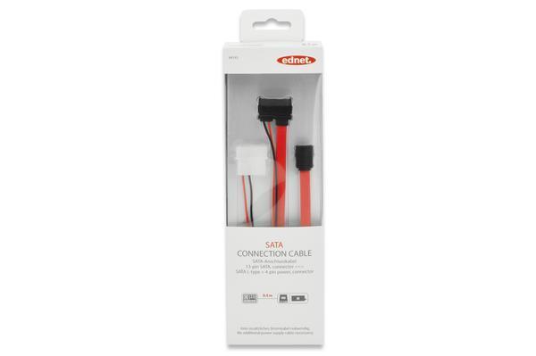 Ednet ED-84143 0,5 Mt SATA 13 Pin to SATA 7 Pin L Tipi 4 Pin Güç Erkek-Erkek SATA Kablosu - Image 1