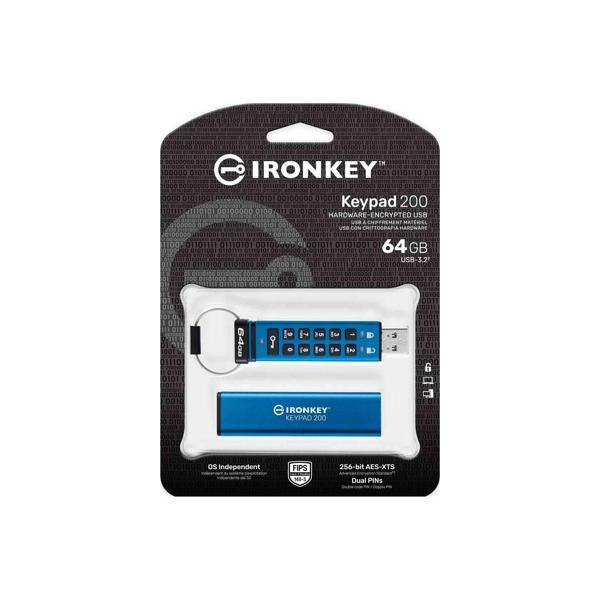 Kingston IKKP200/64GB 64 GB 145-115 Mb/s IronKey Keypad 200 140-3 LVL 3 USB 3.0 Flash Bellek - Image 1