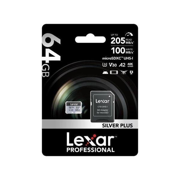 Lexar LMSSIPL064G-BNANG 64 GB SDXC 205-100Mb/s UHS-I C10 A2 V30 U3 microSD Kart - Image 1