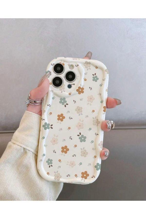 Miraz Tasarim Iphone 14 Promax Ekru Üzeri Çiçek Desenli Kılıf - Image 1