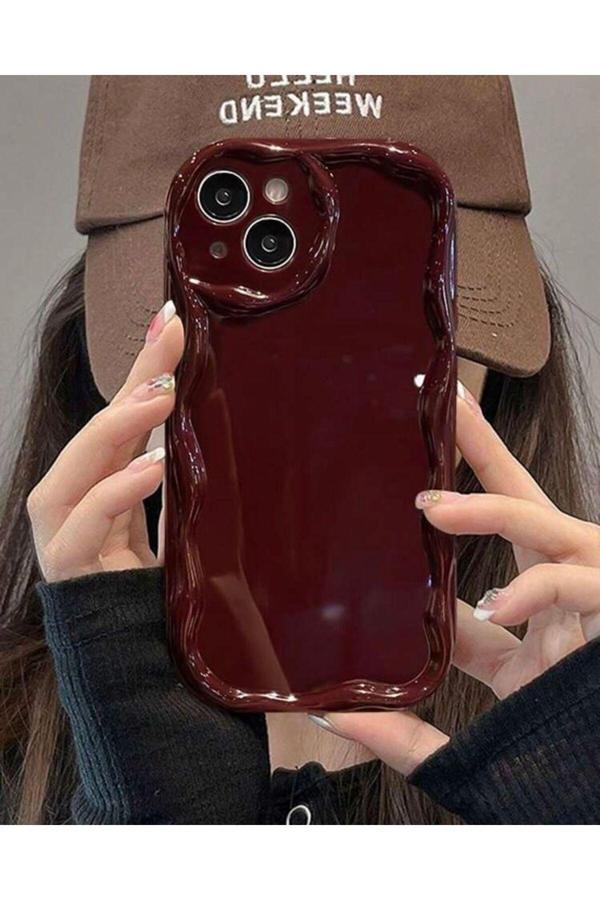 Miraz Tasarim Iphone 13 Bordo Renk Düz Dalgalı Desenli Kılıf - Image 1