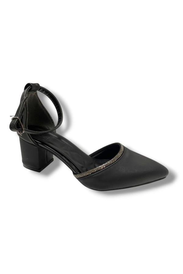 C-Shoes 105-25 Saten Ağzı Taşlı Kalın Topuk Kadın Ayakkabı - Image 1