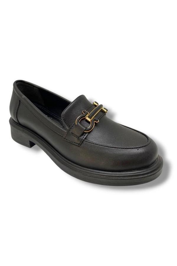 Fancy 129-25 Deri Anatomik Şerit Tokalı Loafer Kadın Ayakkabı - Image 1