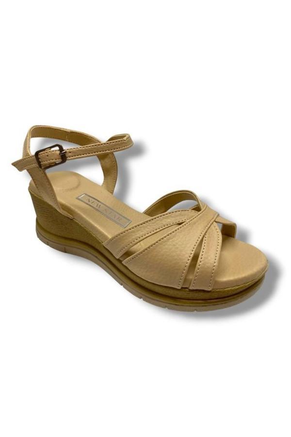 C-Shoes KA02-25 Deri Anatomik Yanları Açık Dolgu Topuk Kadın Sandalet - Image 1