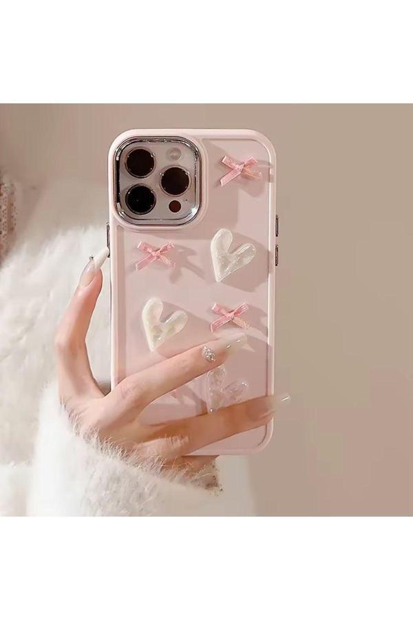 Miraz Tasarim Iphone 16 Pro Max 3D Fiyonk/Kalp Dekorlu Pembe Kılıf - Image 1