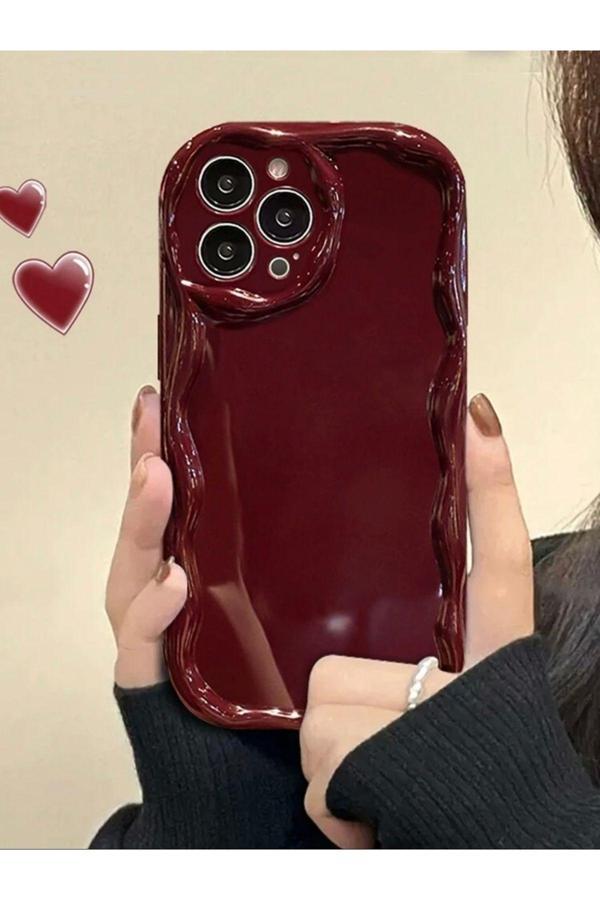 Miraz Tasarim Iphone 15 Promax Bordo Dalgalı Kenarlı Parlak Silikon Kılıf - Image 1