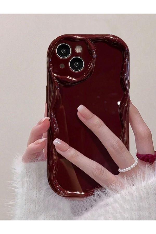 Miraz Tasarim Iphone 15 Bordo Dalgalı Kenarlı Parlak Silikon Kılıf - Image 1