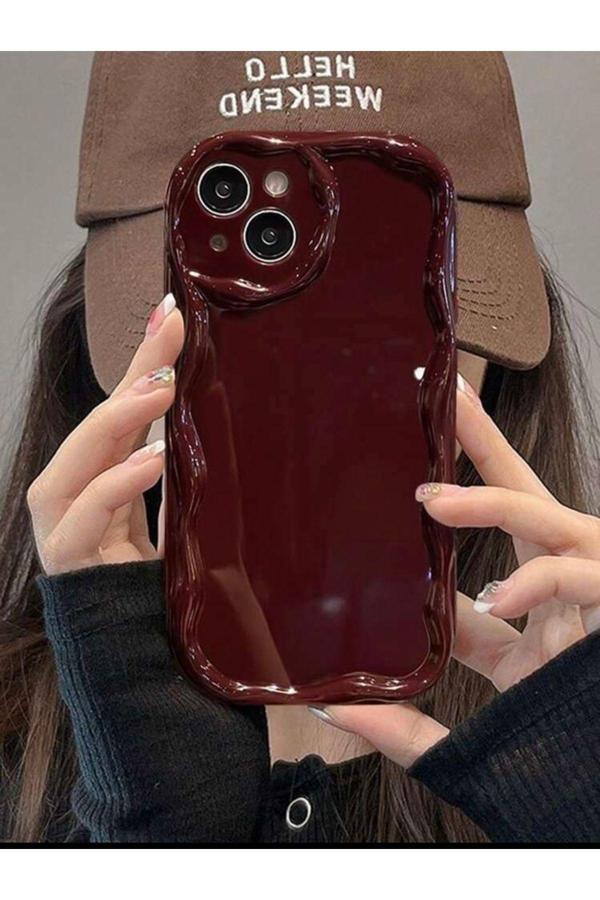 Miraz Tasarim 14 Plus Bordo Dalgalı Kenarlı Parlak Silikon Kılıf - Image 1