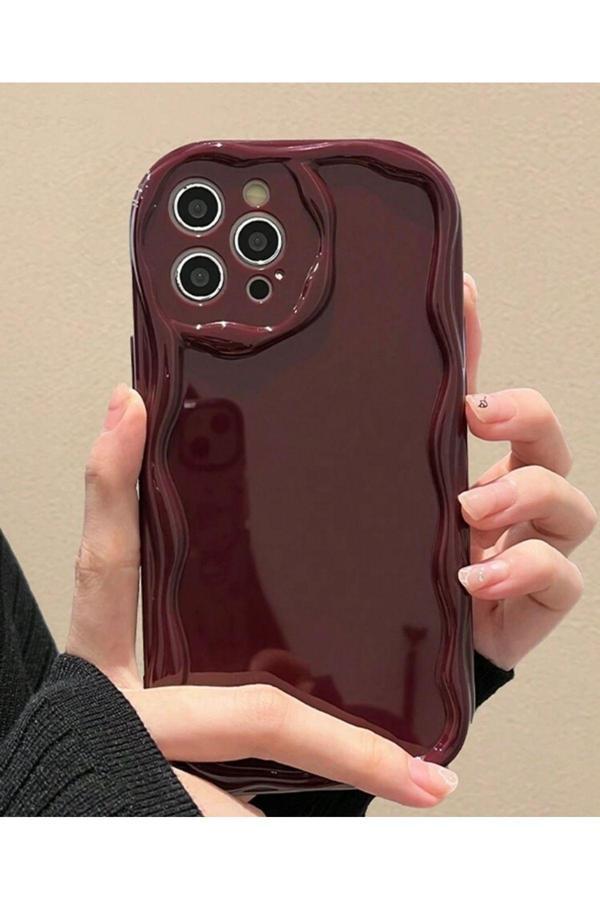 Miraz Tasarim Iphone 12 Promax 3D Dalgalı Kabartmalı Parlak Yüzeyli Bordo Kılıf - Image 1