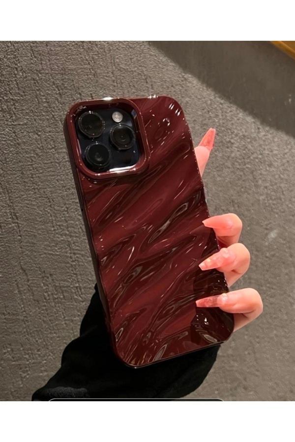 Miraz Tasarim Iphone 16 Pro 3D Dalgalı Kabartmalı Parlak Yüzeyli Bordo Kılıf - Image 1