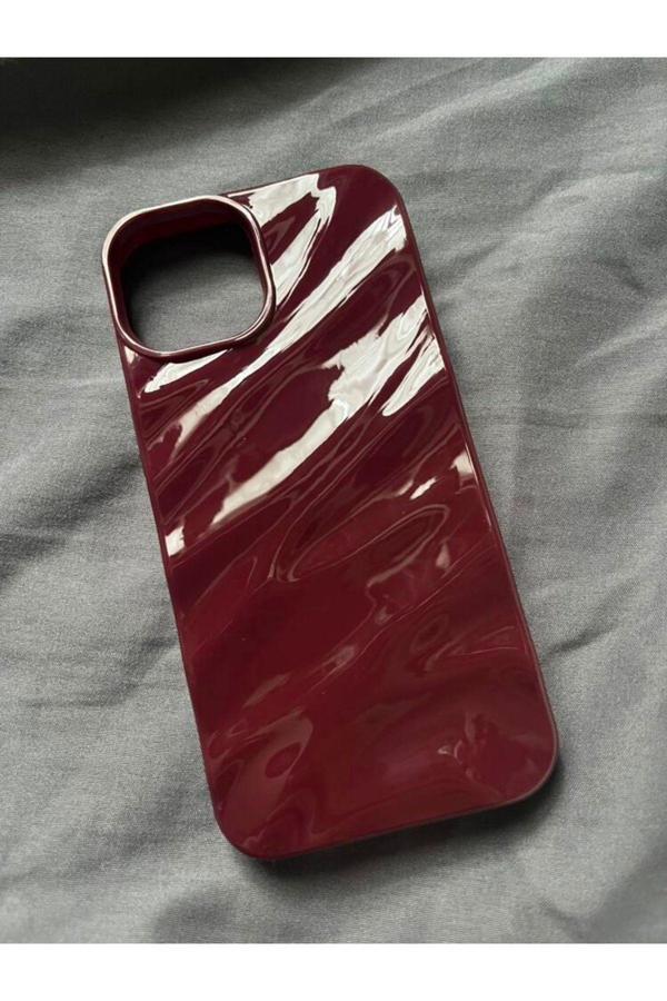 Miraz Tasarim Iphone -12/12Pro- 3D Dalgalı Kabartmalı Parlak Yüzeyli Bordo Kılıf - Image 1