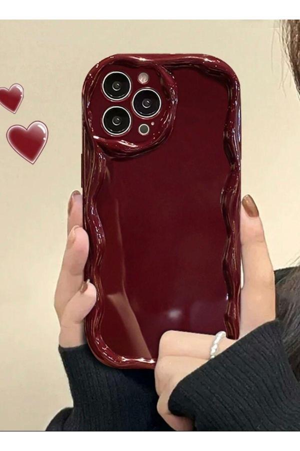Miraz Tasarim Iphone 16 Pro Bordo Dalgalı Kenarlı Parlak Silikon Kılıf - Image 1