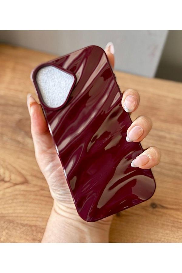 Miraz Tasarim Iphone 16 Bordo Dalgalı Yumuşak Silikon Kılıf - Image 1