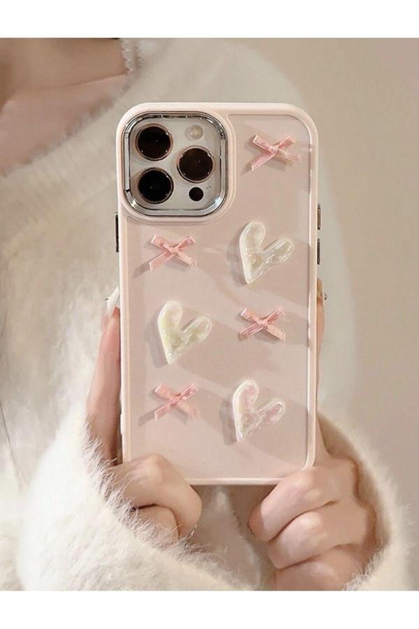 Miraz Tasarim Iphone 14 Promax 3D Kalp Ve Fiyonk Detaylı Kılıf - Image 1