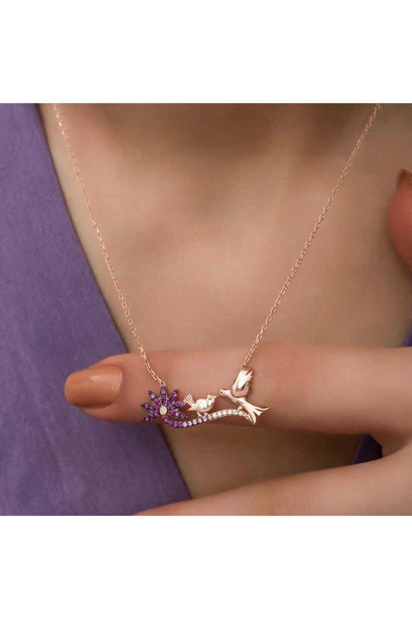 Armagano Gümüş Rose Anne Ve Yavru Kuş Kolye - Image 1