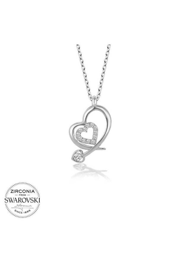 Armagano Swarovski Taşlı Gümüş Kalp  Kolye - Image 1