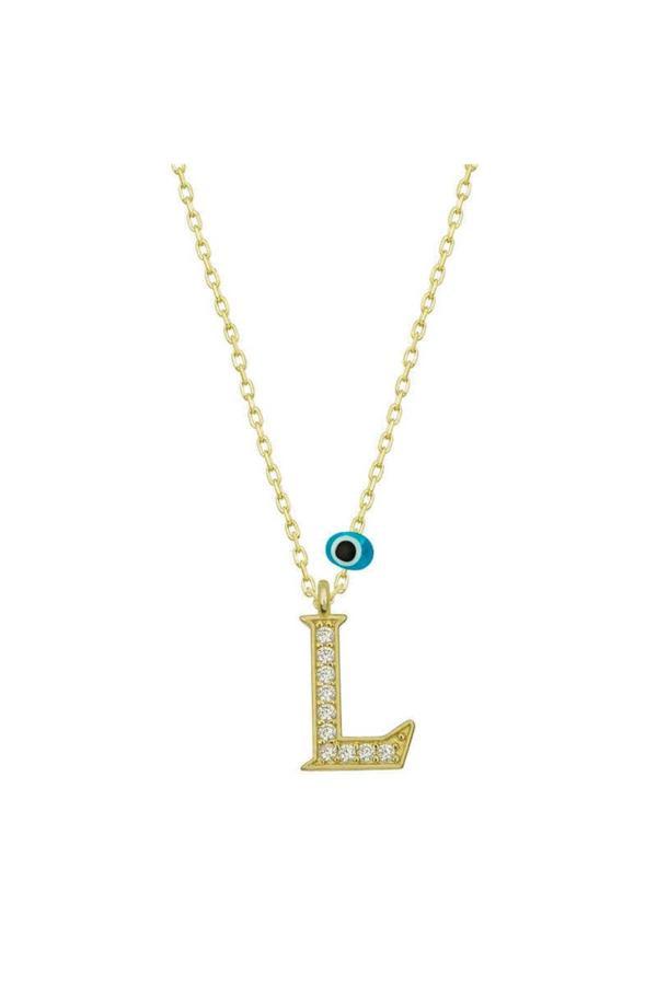 Armagano Gümüş Nazar Gold L Harfi Kadın Kolye - Image 1