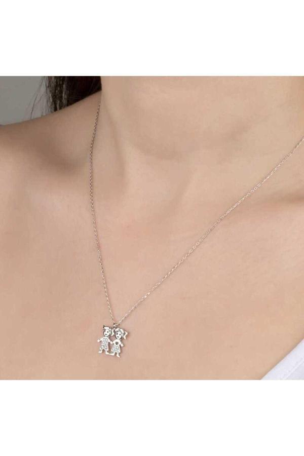 Armagano Swarovski Taşlı Gümüş Erkek Kız Çocuk Kolye - Image 1