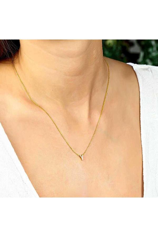 Armagano Gümüş Gold 3 Boyutlu Y Harf  Kolye - Image 1