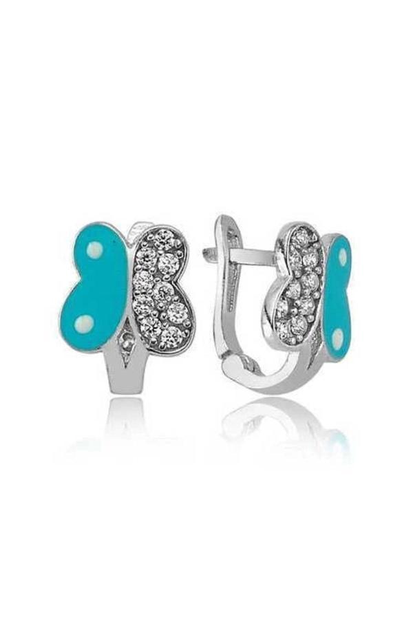 Armagano Muı Muı Gümüş Mavi Kelebek Çocuk Küpesi - Image 1