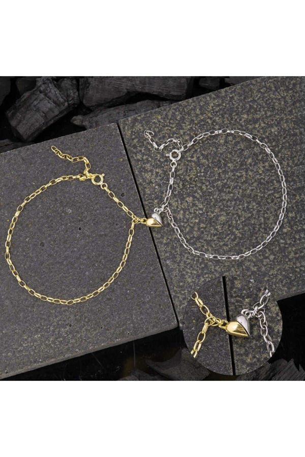 Armagano Gümüş Rodyum Gold Çift Kalpli Aşk Bileklik - Image 1