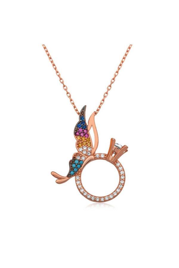 Armagano Gümüş Tek Taş Yüzüklü Kelebek Kolye - Image 1